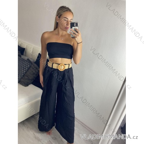 Kalhoty letní s páskem dámské (S/M/L ONE SIZE) ITALSKá MóDA IMSM24040/DU -   čierna
 -   M / L