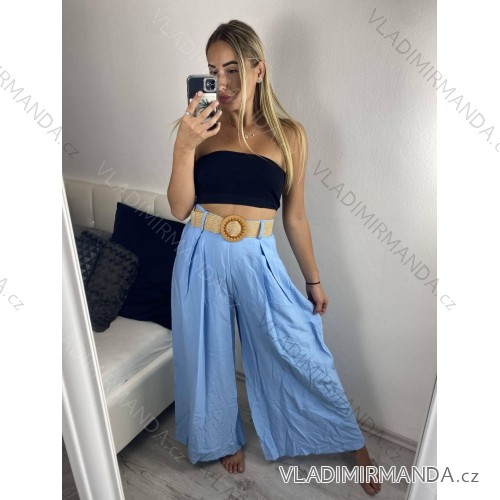 Kalhoty letní s páskem dámské (S/M/L ONE SIZE) ITALSKá MóDA IMSM24040/DU -   svetlo modrá -   M / L