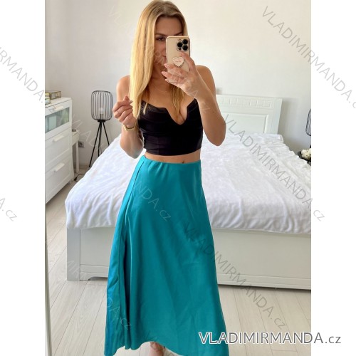 Sukňa stredne dlhá saténová dámska (S/M ONE SIZE) TALIANSKA MÓDA IMM23UN6886/DUR tyrkysová