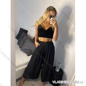 Nohavice s opaskom široké nohavice dlhé letné dámske (S/M ONE SIZE) TALIANSKA MODA IM424383/DUR