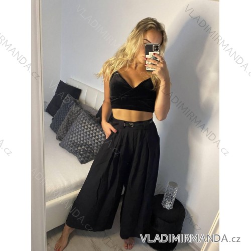 Nohavice s opaskom široké nohavice dlhé letné dámske (S/M ONE SIZE) TALIANSKA MODA IM424383/DU S / M čierna