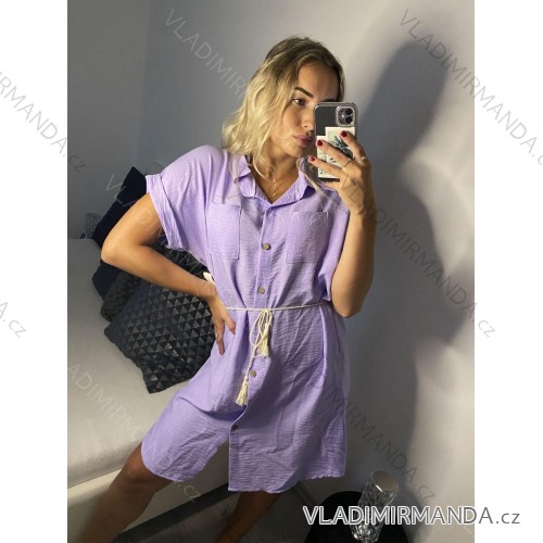 Šaty košeľové krátky rukáv dámske (S/M/L ONE SIZE) TALIANSKA MóDA IM321258/DR -   fialová -   S / M