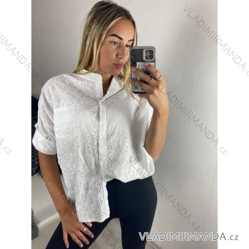 Košeľa s čipkou dámska (L/Xl/2XL ONE SIZE) TALIANSKA MóDA IM723MEDA/DUR XL/2XL biela