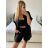 Súprava letná tunika a kraťasy dámska (S/M/L ONE SIZE) TALIANSKA MÓDA IMWAH24600/DU - Čierna - M/L