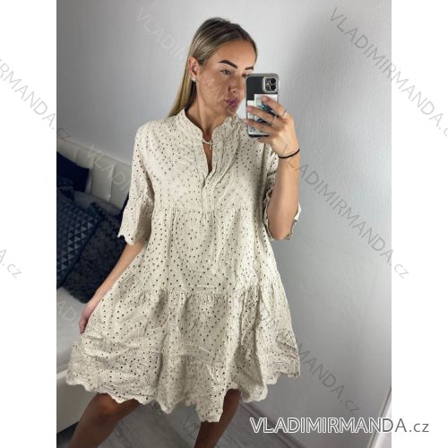 Šaty krajkové boho madeira krátky rukáv dámske (S/M/L ONE SIZE) TALIANSKA MÓDA IMWGS24056