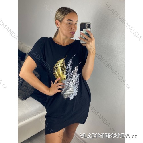 Šaty klasik bavlněné krátký rukáv dámské (S/M/L ONE SIZE) ITALSKÁ MÓDA IM324041/DU M / L čierna