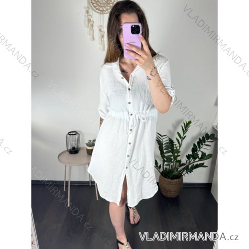 Šaty letný mušelín krátky rukáv nadrozměr dámske (L/XLONE SIZE) TALIANSKA MÓDA IM423STYLE