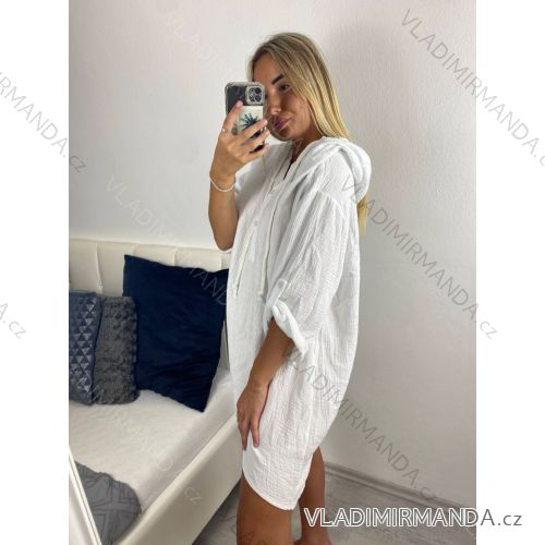 Košeľové šaty mušelínové 3/4 rukáv dámska (XL/2XL ONE SIZE) TALIANSKA MODA IMSM24055