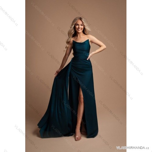 Šaty dlhé carmen elegantné dámske (SL) FRANCÚZSKA MÓDA FMPEL24PAOLA-6/DR -   modrá petrolejová -   M