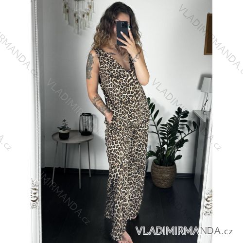 Overal letné dlhý leopard bez rukávov dámske (S/M ONE SIZE) TALIANSKA MÓDA IMM24M55717/DR