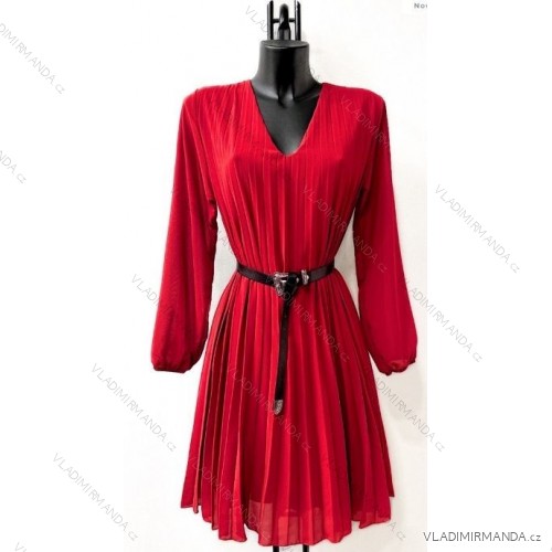 Šaty letní elegantní dlouhý rukáv dámské (S/M ONE SIZE) ITALSKÁ MÓDA IMPES24SANIA červená S / M