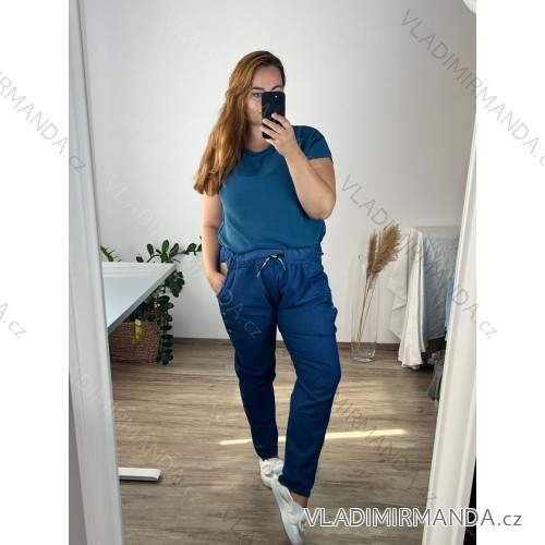 Nohavice  bavlněné dámske nadrozmer (XL/2X/3XL ONE SIZE) TALIANSKA MóDA IM42415055/DUR -   tmavo modrá -   2XL / 3XL