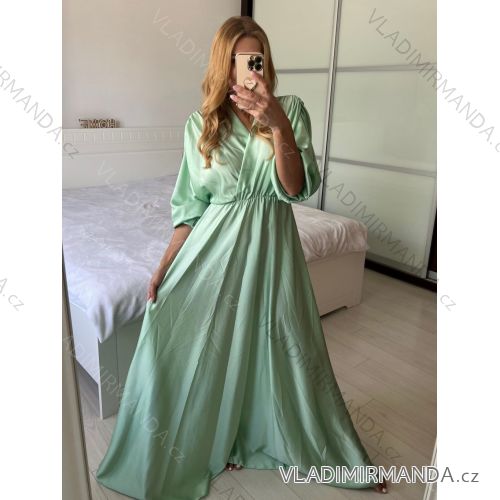 Šaty dlhé saténové dlhý rukáv dámske (S/M ONE SIZE) TALIANSKA MÓDA IMPBB24O5779
