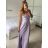 Šaty elegantné spoločenské dlhé na ramienka dámske (XS/S/M/L ONE SIZE) TALIANSKA MÓDA IMWB24KESI/DUR - svetlo fialová - M/L