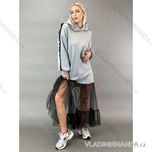 Šaty dlhé mikinové s kapucňou dlhý rukáv dámske (S/M/L ONE SIZE) TALIANSKA MÓDA IMM24M3661