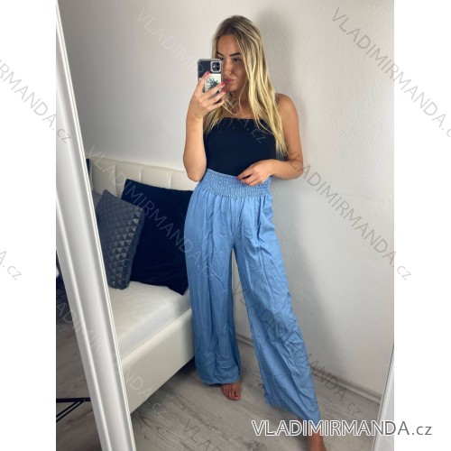 Nohavice dlhé riflové dámske (S/M/L ONE SIZE) TALIANSKA MÓDA IMD24021 M / L svetlo modrá