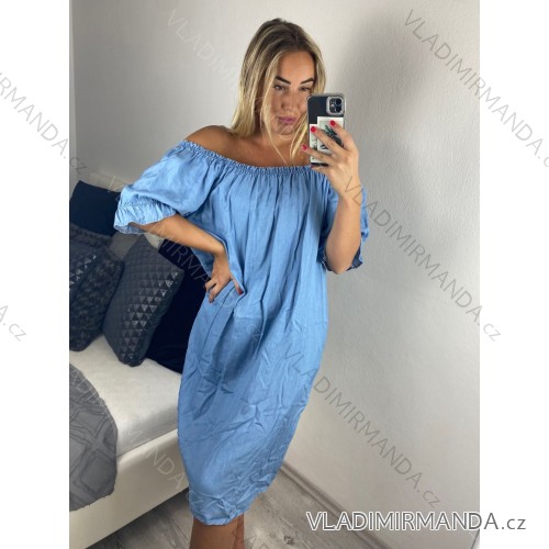 Šaty riflové krátky rukáv dámske (L/XL/2XL ONE SIZE) TALIANSKA MóDA IM724061/DU -   svetlo modrá -   XL/2XL