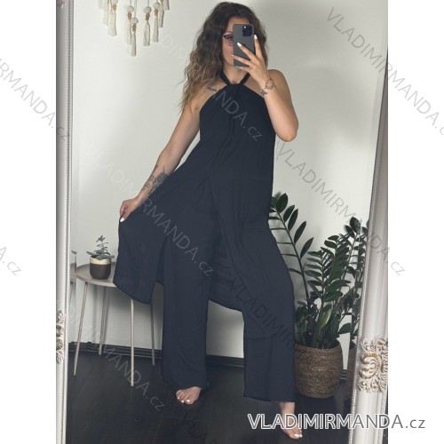 Souprava letní bez rukávu šaty a kalhoty dámské (S/M ONE SIZE) ITALSKÁ MÓDA IMPSH2424614/DUR čierna S / M
