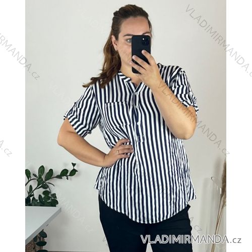 Tunika košilová prodloužená 3/4 krátký rukáv dámská nadrozměr (52/54 ONE SIZE) ITALSKá MODA IMSM24LUISA/DUR 52/54 tmavo modrá