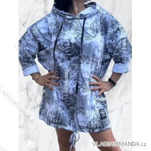 Mikina predĺžená s kapucňou 3/4 dlhý rukáv dámska nadrozmer (52/54 ONE SIZE) TALIANSKA MÓDA IMD24369