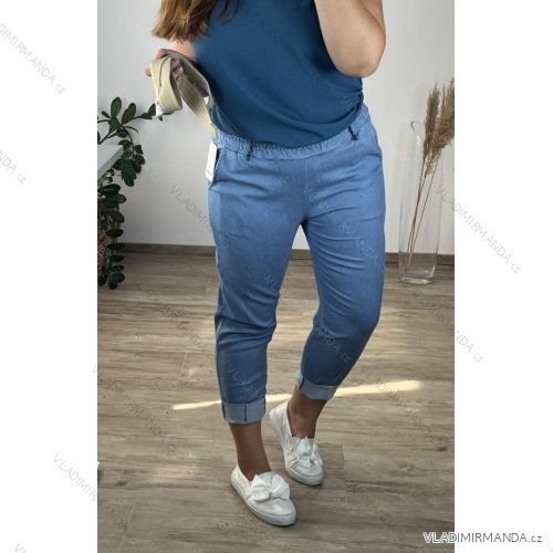 Nohavice strečové s opaskom dámske nadrozmer (48/50 ONE SIZE) TALIANSKA MÓDA IM424597/DU 48/50 svetlo modrá
