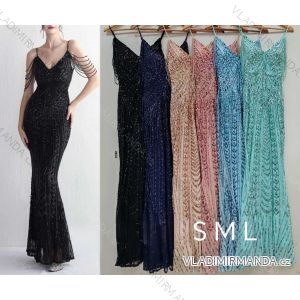 Šaty dlhé spoločenské trblietavé na ramienka dámske (S/M/L ONE SIZE) TALIANSKA MÓDA IMHMS24393