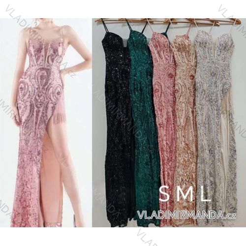 Šaty dlhé spoločenské trblietavé na ramienka dámske (S/M/L ONE SIZE) TALIANSKA MÓDA IMHMS24394