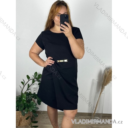 Šaty elegantné spoločenské krátky rukáv dámske nadrozmer (42-54) POLSKÁ MÓDA PMF22008 Farba   čierna veľkosť   40
