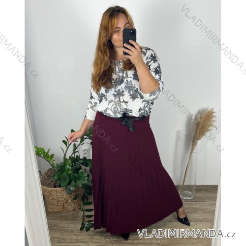 Sukňa dlhá skladaná teplá dámska nadrozmer (M/L/XL ONE SIZE) TALIANSKA MÓDA IMC23428/DUR vínová L/XL