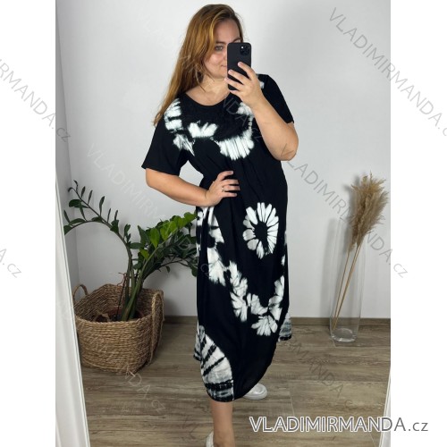 Šaty dlouhé voľnočasové krátky rukáv dámske nadrozmer (M-4XL) TALIANSKA MÓDA HAG24Y66/DUR -   čierna
 -   M / L