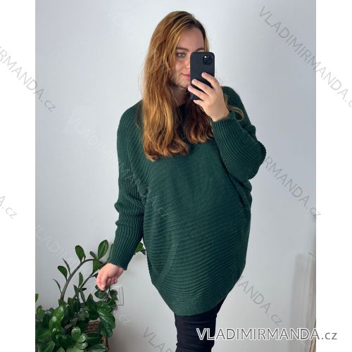 Sveter pletený oversize dlhý rukáv dámsky nadrozmer (58/56 ONE SIZE) TALIANSKA MÓDA IMD24AUTUM