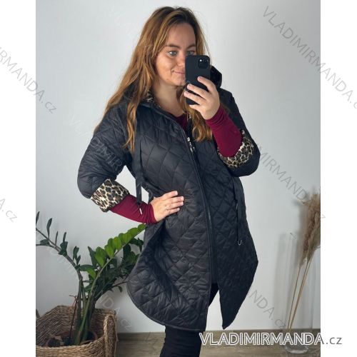 Bunda slabá s kapucňou dlhý rukáv dámska nadrozmer (54/56 ONE SIZE) TALIANSKA MÓDA IMC24430/DU  čierna