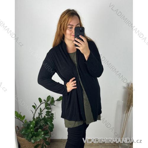 Cardigan slabý dlhý rukáv dámsky nadrozmer (50/52 ONE SIZE) TALIANSKA MÓDA IMD24VENTURA/DU 50/52 čierna