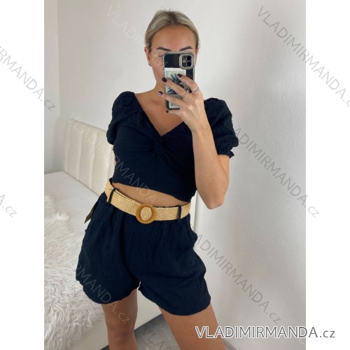 kraťasy s opaskom mušelínové letné dámske (S/M/L ONE SIZE) TALIANSKA MÓDA IMC24255/DU -   čierna
 -   M / L