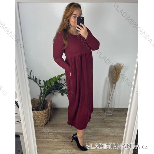 Šaty dlhé voľnočasové dlhý rukáv dámske nadrozmer (46/48/50 ONE SIZE) TALIANSKA MÓDA IMSM2424575/DUR  vínová