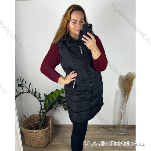 Vesta s kapucňou dámska nadrozmer (3XL-7XL) POLSKÁ MÓDA PMW23C20271B/DR 4XL čierna
