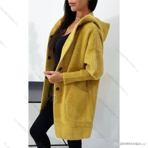 Kabát alpaka s kapucňou dlhý rukáv dámsky (S/M ONE SIZE) POLSKÁ MÓDA IMWA23339/DR