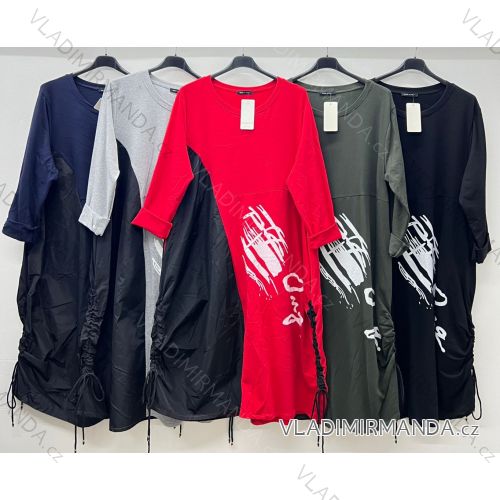 Šaty dlhé oversize voľnočasové 3/4 dlhý rukáv dámske nadrozmer (48/50/52 ONE SIZE) TALIANSKA MÓDA IM424685