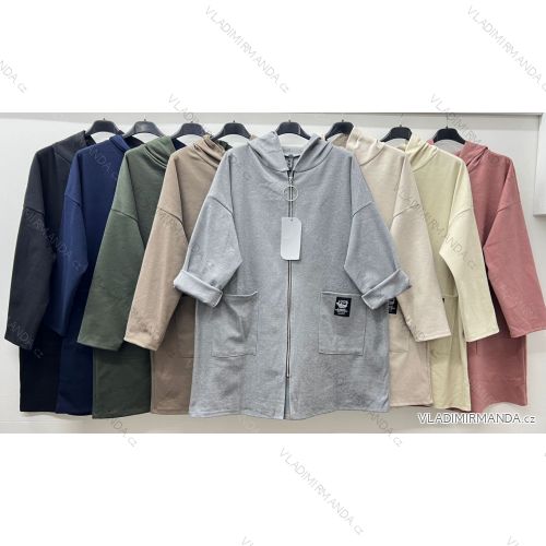 Kabát slabý na zips s kapucňou dlhý rukáv dámsky nadrozmer (54/56/58 ONE SIZE) TALIANSKA MÓDA IM424686