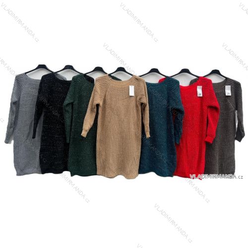 Šaty pletené dlhý rukáv dámske nadrozmer (42/44/46 ONE SIZE) TALIANSKA MÓDA IMD24396