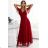 562-2 NASTIA Dlhé šaty s výstrihom a krátkymi rukávmi - bordové