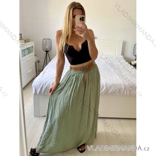 Sukňa dlhá dámska (S / M ONE SIZE) TALIANSKÁ MÓDA IM722063/DR -   zelená khaki -   S / M