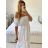 Šaty letní mušelínové carmen krátký rukáv dámské (S/M/L ONE SIZE) ITALSKÁ MÓDA IMWAE24542/DUR M / L biela