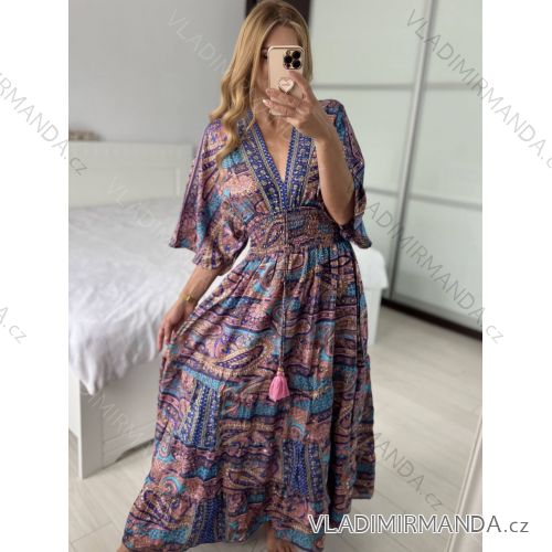 Šaty dlhé letné zavinovacie indické krátky rukáv dámske (S/M/L ONE SIZE) INDICKÁ MÓDA IMWKA24567-9/DUR