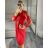 Šaty elegantné s príveskom dlhý rukáv dámske (S/M/L ONE SIZE) TALIANSKA MÓDA IM424NEKLESA/DR S/M/L červená
