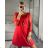 Šaty elegantné s príveskom dlhý rukáv dámske (S/M/L ONE SIZE) TALIANSKA MÓDA IM424NEKLESA/DR S/M/L červená