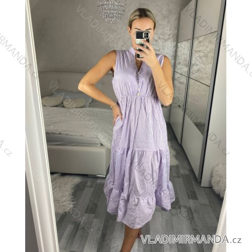 Šaty letné košeľové plátené bez rukávov dámske prúžok (S/M/L ONE SIZE) TALIANSKA MÓDA IMWAA24631/DUR fialová M/L