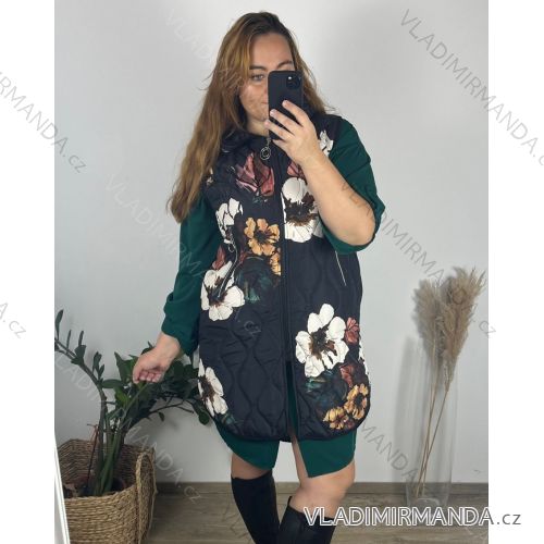 Vesta na zips s kapucňou dámska nadrozmer (44/46/48 ONE SIZE ) TALIANSKA MóDA IMSM24ROSE/DR 44/46 čierna