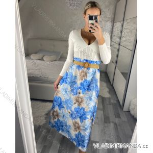 Sukňa dlhá saténová s opaskom dámska (S/M ONE SIZE) TALIANSKA MÓDA IMC24FLOWEER/DR