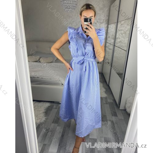 Šaty košeľové plátené bez rukávov dlhé dámske prúžok (uni s/m) TALIANSKA MóDA IMM24BR3239